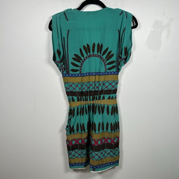 Mara Hoffman Teal Multicolor Silk Stripe Mini Dress Women's Size XS Boho Indie - Picture 4 of 8
